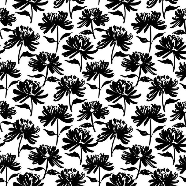 Seamless pattern with silhouette flowers. Vector ink illustration. Hand drawn feminine background. Ornament for wrapping paper. - Vektori, kuva