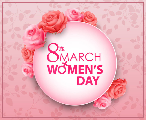 Happy Women's Day greeting card on pink background - Vector, Image