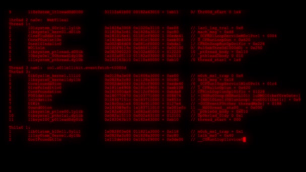 cifrado rápido y largo desplazamiento programación seguridad piratería código flujo de datos en pantalla roja nuevos números de calidad letras codificación techno alegre vídeo 4k archivo de archivo
 - Metraje, vídeo