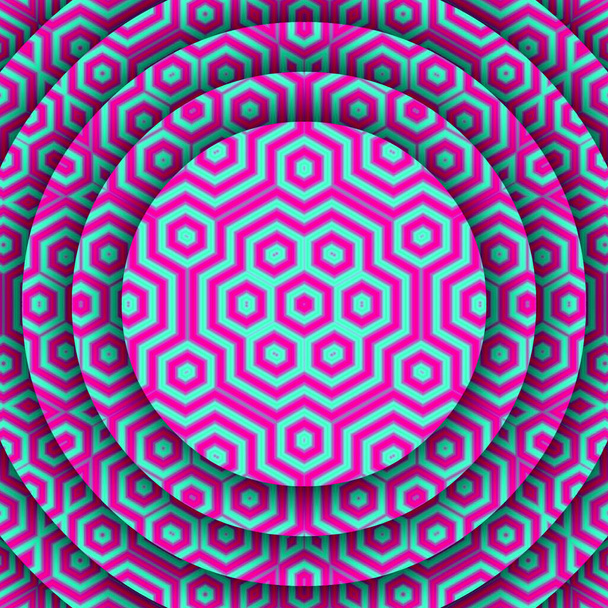 Gorgeous patchwork pattern, colorful hexagonal ornament tiles - Photo, Image