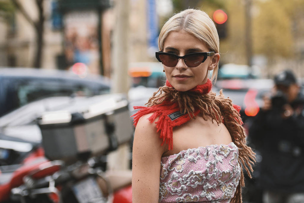 October 2, 2018: Paris, France - Influencer Caroline Daur posing after a fashion show during Paris Fashion Week  - PFWSS19 - Фото, изображение