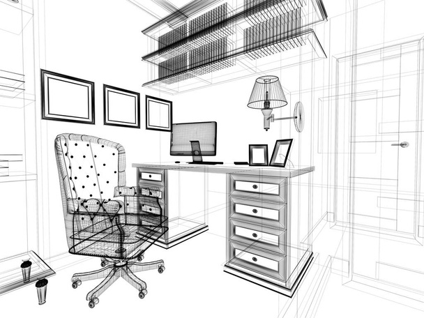 lugar de trabajo moderno en el interior del hogar, 3d renderizado
 - Foto, Imagen