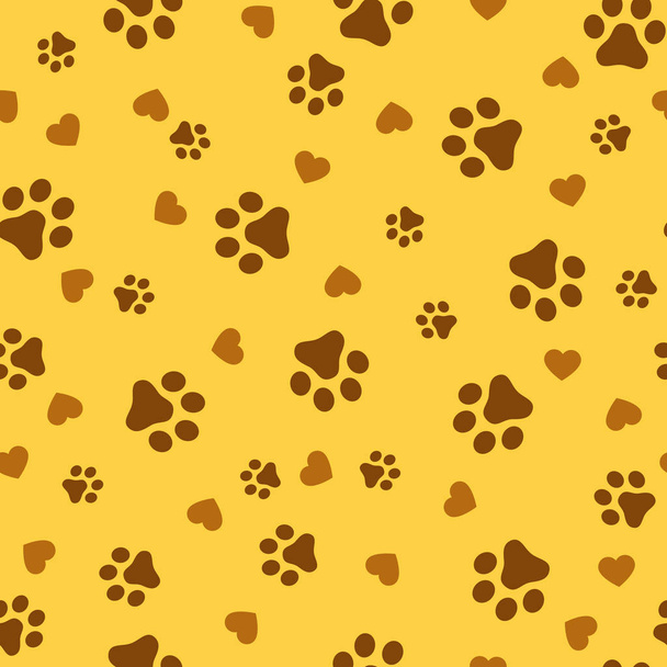 cane zampa senza soluzione di continuità modello vettore impronta gattino cucciolo piastrelle giallo sfondo ripetere carta da parati cartone animato isolato illustrazione bianco - vettore
 - Vettoriali, immagini