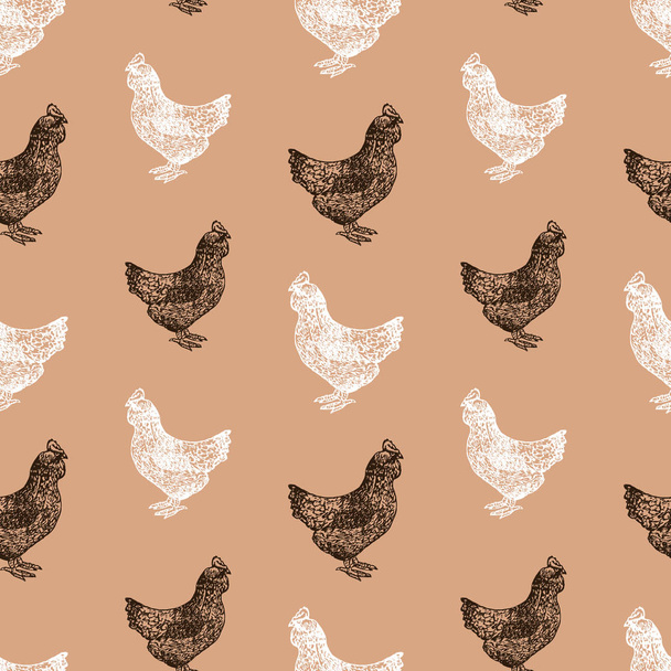 Seamless background of black and white hens - Διάνυσμα, εικόνα