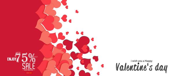 Valentine's day sale ajánlat, sablon banner. Rózsaszín szív betűkkel, elszigetelt fehér background. - Fotó, kép