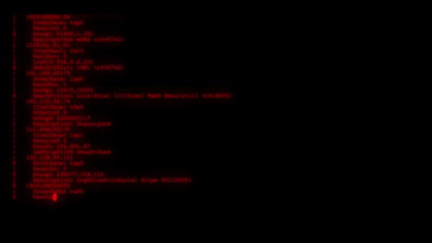 cifrado rápido y largo desplazamiento programación seguridad piratería código flujo de datos en pantalla roja nuevos números de calidad letras codificación techno alegre vídeo 4k archivo de archivo
 - Metraje, vídeo