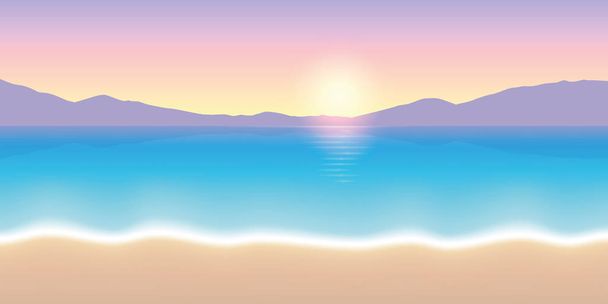カラフルな日の出の美しいビーチの風景ベクトル イラスト Eps10 - ベクター画像