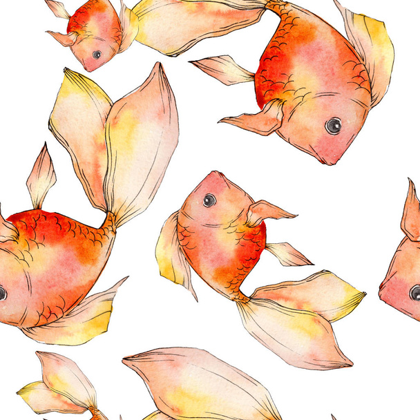 Watercolor aquatic colorful goldfishes isolated on white illustration set. Seamless background pattern. Fabric wallpaper print texture. - Foto, afbeelding