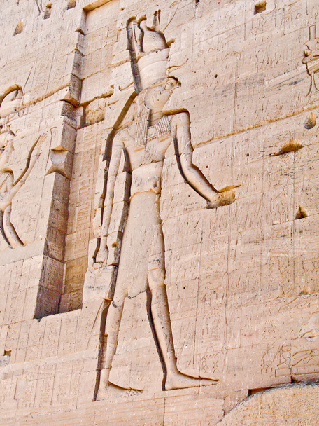 dieu égyptien Horus, sculpté dans le mur du temple
 - Photo, image