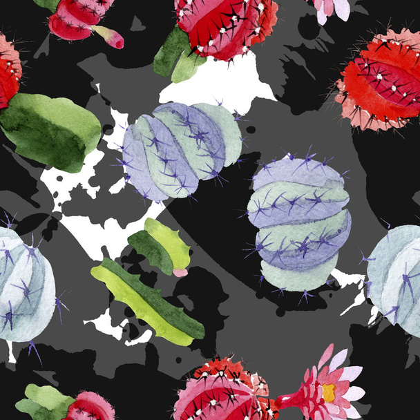 Set illustrazione acquerello cactus verde e rosso. Modello di sfondo senza soluzione di continuità. Tessuto carta da parati stampa texture
. - Foto, immagini
