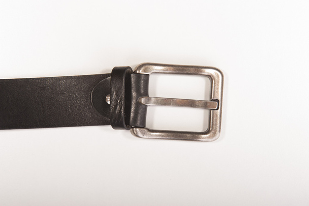 Black leather mens belt - Fotoğraf, Görsel