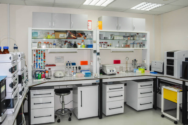 Interior of a modern chemical laboratory. Equipment in the room for scientific research. - Photo, Image