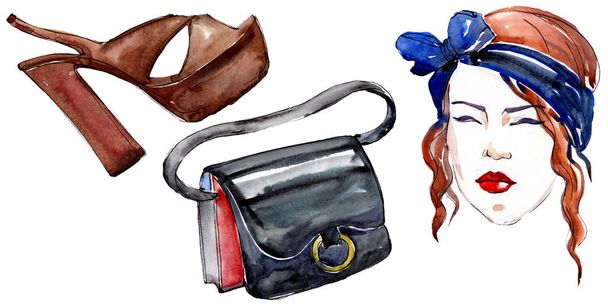 A Set of Watercolor Illustrations with Various Women`s Accessories, Shoes  and Bags Stock Illustration - Illustration of girl, pattern: 215510512