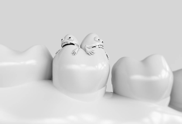 Зубные человеческие мультяшные бактерии. Кариес бактерии едят зубы - 3D рендеринг
 - Фото, изображение