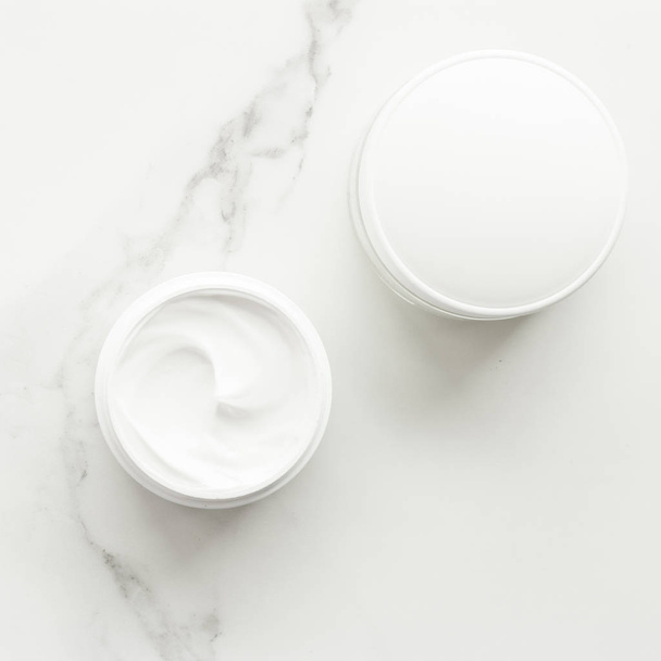All-natural emulsion cream on marble, flatlay - skincare and body care, luxury spa and clean cosmetic concept. Time for organic beauty treatment - Photo, Image