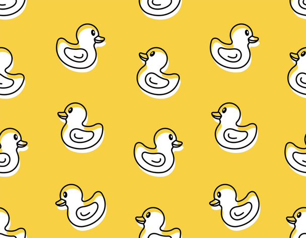 nahtloses Muster mit gelber Ente. isoliert auf gelbem Hintergrund - Vektor, Bild