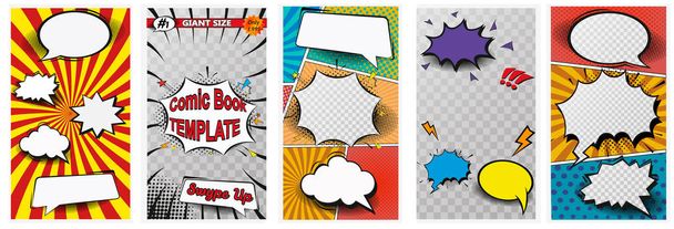 Pagina dei fumetti composizione colorata con raggi mezzitoni punteggiato effetti radiali. Illustrazione vettoriale
 - Vettoriali, immagini