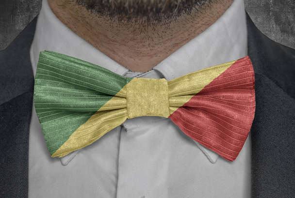 Flag of country Congo Republic on bowtie business man suit - Foto, afbeelding