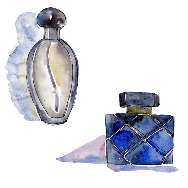 Perfume sketch fashion glamour illustration in a watercolor style isolated element. Clothes accessories set trendy vogue outfit. Watercolour background illustration set. - 写真・画像