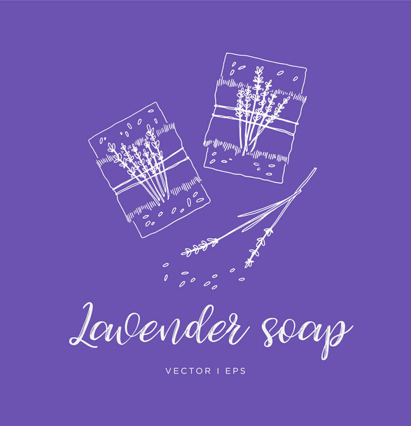Kézzel rajzolt vektoros illusztráció a házi levendula szappan, vonal vázlatot. - Vektor, kép