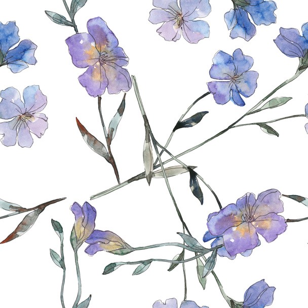 Pink and purple flax botanical flower. Wild spring leaf isolated. Watercolor illustration set. Watercolour drawing fashion aquarelle. Seamless background pattern. Fabric wallpaper print texture. - Foto, Bild
