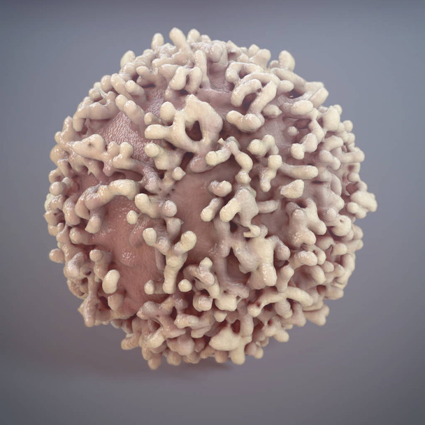 Célula cancerosa sobre fondo gris - 3D Rendering
 - Foto, imagen