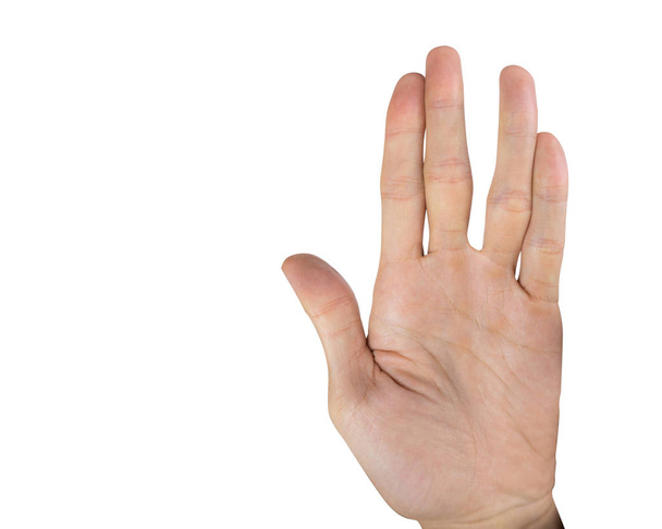 Ладонь человека жеста руки изолированы на белом фоне. Тщательно вырезать и вставить обрезной путь
. - Фото, изображение