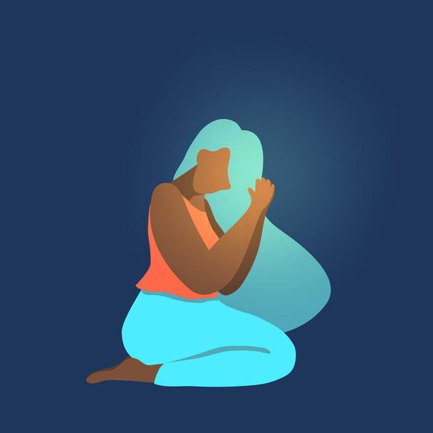 Vector illustration of afro american woman praying, flat design - Vector, Image