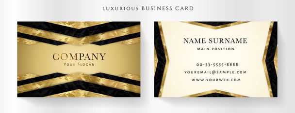 Luxury golden business card template (Gold VIP Gift Card). Art Deco geometric background with black elements. Luxe modern vector graphic design set. Luxurious company style - Vector, Imagen