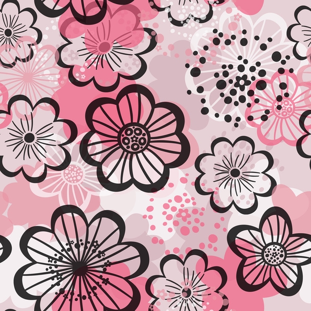 Seamless floral background. Graphic pink flowers - Vektor, Bild