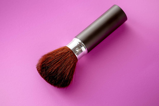 Makeup brush on Pink Pastel paper texture background. Pastel color , Minimal and Valentine concept. Copy space - Fotografie, Obrázek