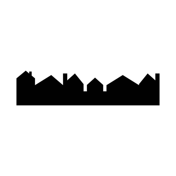 stad, vector icon, achtergrond, zwarte silhouet van huizen in stad - Vector, afbeelding