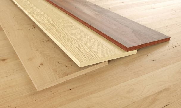Parquet strips in different types of woods - 3D Rendering - Photo, Image