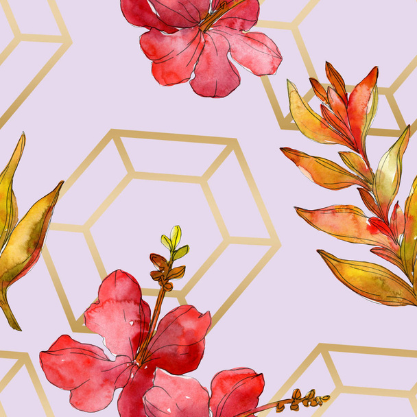 Red flowers watercolor background illustration set. Seamless background pattern. - Photo, Image