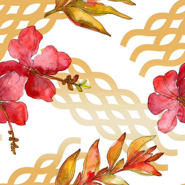 Red flowers watercolor background illustration set. Seamless background pattern. - Foto, afbeelding