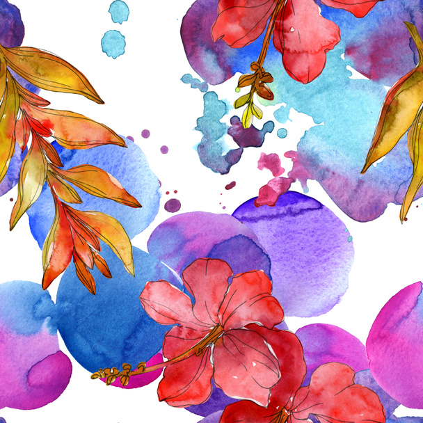 Red flowers watercolor background illustration set. Seamless background pattern. - Фото, изображение