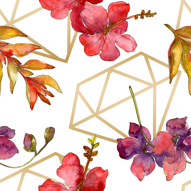 Red flowers watercolor background illustration set. Seamless background pattern. - Foto, immagini