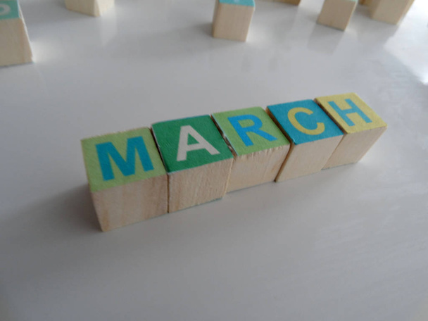 March written on Colorful Wooden Cubes - Valokuva, kuva
