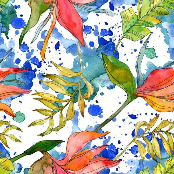 Tropical floral botanical flowers. Exotic plant leaf isolated. Watercolor illustration set. Watercolour drawing fashion aquarelle. Seamless background pattern. Fabric wallpaper print texture. - Foto, Bild