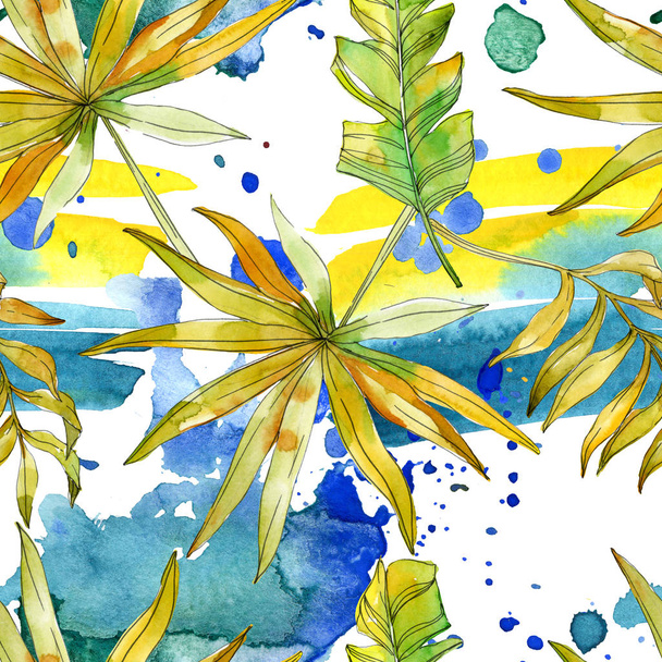 Tropische bloemen botanische bloemen. Exotische planten blad geïsoleerd. Aquarel illustratie set. Aquarel tekenen mode aquarelle. Naadloze achtergrondpatroon. Structuur behang print textuur. - Foto, afbeelding
