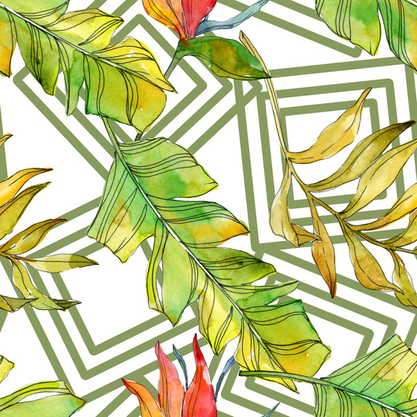 Tropical floral botanical flowers. Exotic plant leaf isolated. Watercolor illustration set. Watercolour drawing fashion aquarelle. Seamless background pattern. Fabric wallpaper print texture. - Φωτογραφία, εικόνα