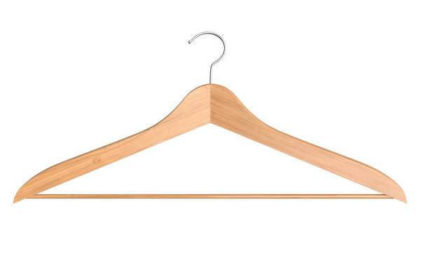 Front view of wooden clothes hanger isolated on white -- 3D Rendering - Photo, Image