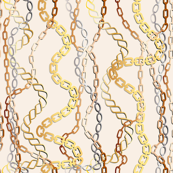 Mode nahtlose Muster mit goldenen Ketten. Print mit Goldketten auf weißem Hintergrund. Vektor nahtlose Muster. Stoffdesign.  - Vektor, Bild