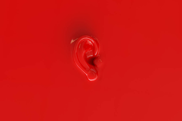 Ein Ohr als Hintergrund in roter Lackoptik -- 3D-Rendering - Foto, Bild