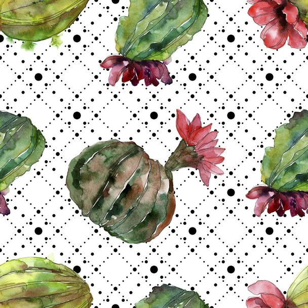 Green cactus floral botanical flower. Wild spring wildflower isolated. Watercolor illustration set. Watercolour drawing fashion aquarelle. Seamless background pattern. Fabric wallpaper print texture. - Valokuva, kuva