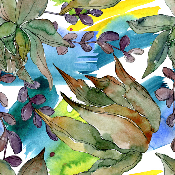 Exotic tropical hawaiian botanical succulents. Watercolor illustration set. Seamless background pattern. Fabric wallpaper print texture. - Foto, immagini