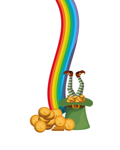 Koboldhut mit Münzen und Regenbogensymbolen - Vektor, Bild