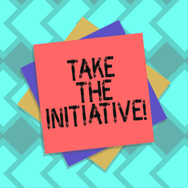 Text sign showing Take The Initiative. Conceptual photo Begin task steps actions or plan of action right now Multiple Layer of Blank Sheets Color Paper Cardboard photo with Shadow. - Photo, Image