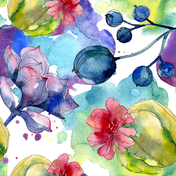 Succulent botanical flowers. Watercolor illustration set. Seamless background pattern. Fabric wallpaper print texture. - Foto, Imagen