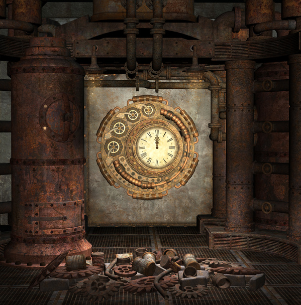 Orologio Steampunk vecchia stanza - Illustrazione 3D
 - Foto, immagini